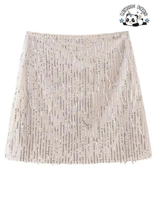 LEZONKIDS - New Style Kids Skirt Fashionable and Versatile Sequined Fringed Mini Skirt for 2-14T Girls